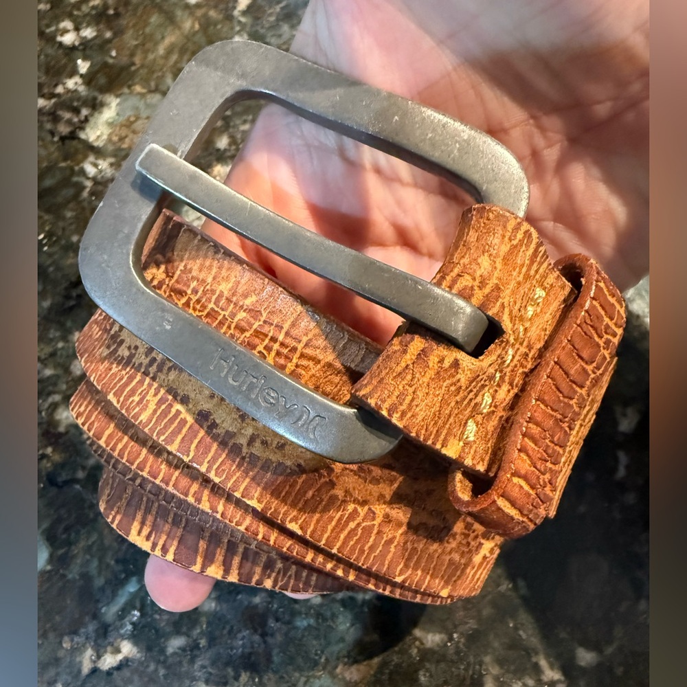 Vintage Hurley‎ Leather Belt Brown Crackled Large Buckled Size L 43”